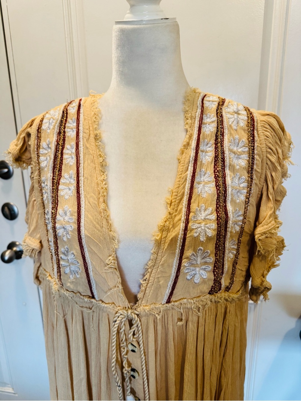 Free People Will Wait For You Midi Embroidered cream dress Boho size L Like New - Picture 6 of 13